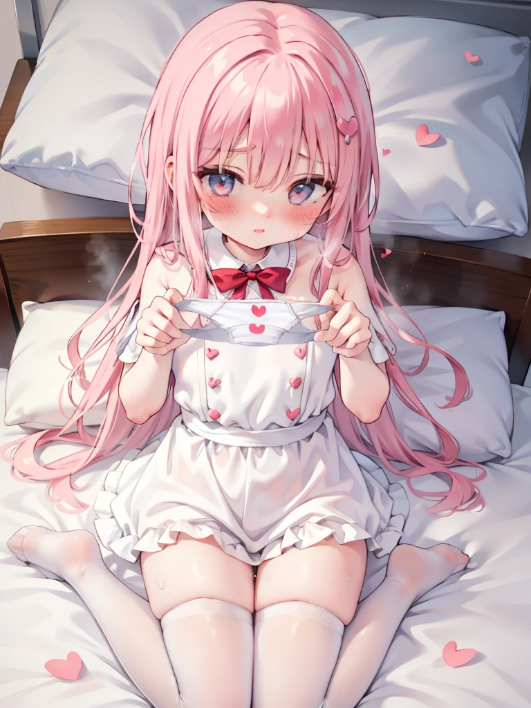 Undies with white mucus、woman、Full nudity、Shyness、Sweaty、Fly Hearts、Eyes are hearts、Anal Sex、bed、White Stockings