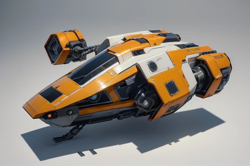 (masterpiece, top quality, best quality, official art, beautiful and aesthetic:1.2),(16k, best quality, masterpiece:1.2), CGgameplane csw, no humans, science fiction, white background, vehicle focus, blue and orange color scheme, military vehicle, military, spacecraft, robot, simple background, mecha, thrusters, flying, realistic,