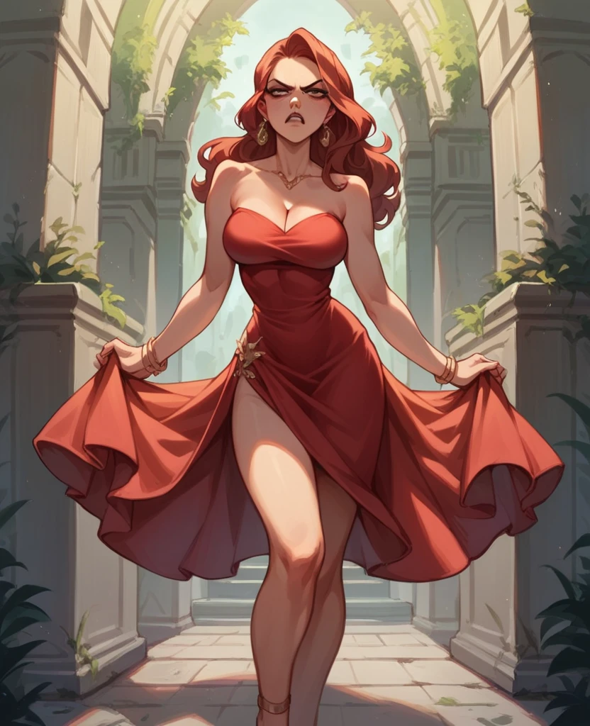 Beautiful seductive angry woman in kitty red dress