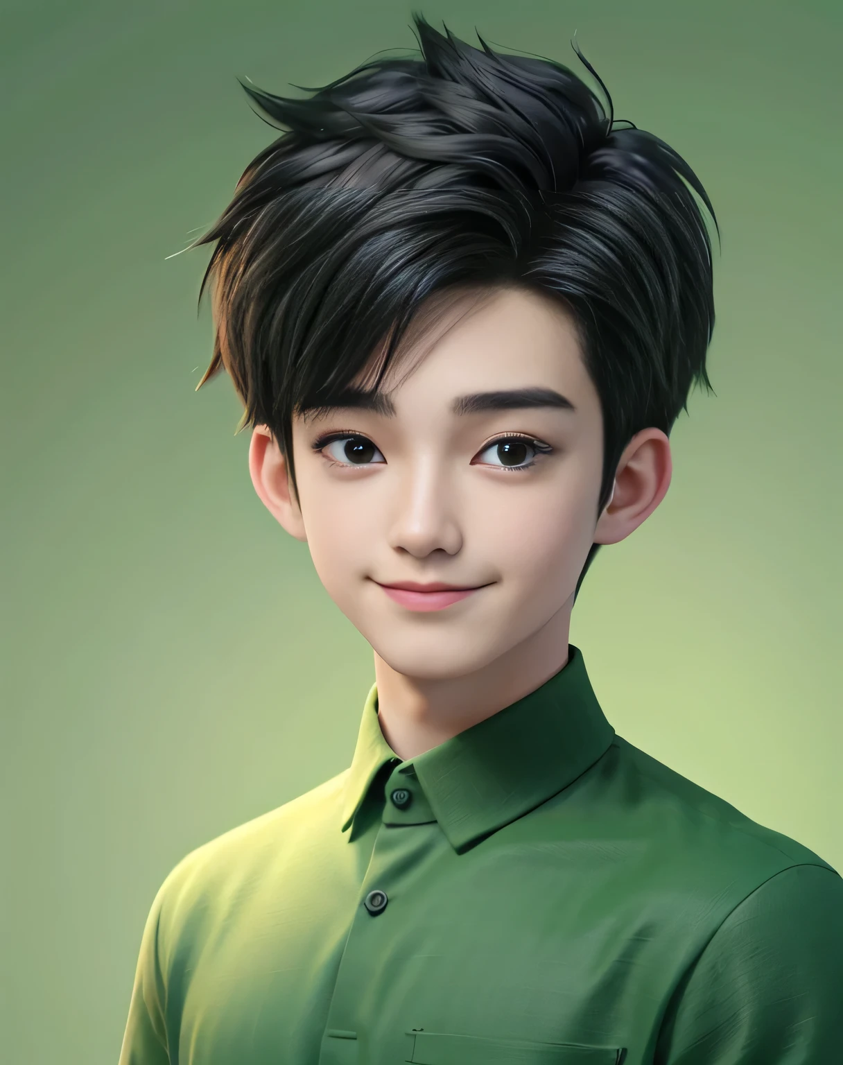 best qualtiy, 1boy, Solo exhibition,green shirt, cartoon portrait of , simple backgound