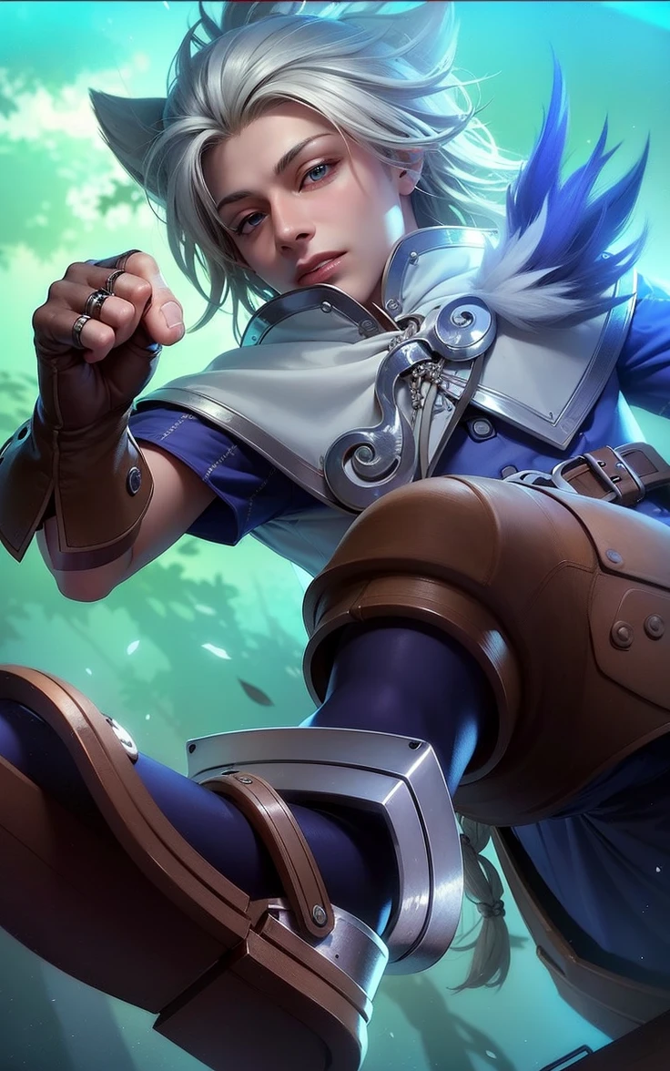 masculine male, masterpiece, ((perfect eyes)) best quality, (semirealism:1.9), beautiful lighting, (extremely detailed CG unity 4k fhd wallpaper), High Detail, Sharp focus, dramatic outdoors, 1 boy ,19 years old, blue eyes, smile, royal matador.