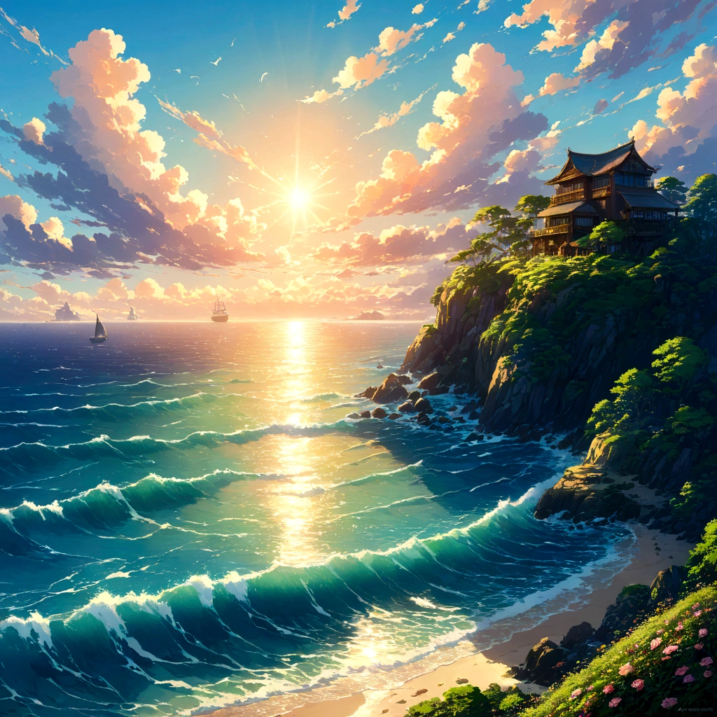 Ocean、Summer vacation、Ocean水浴、Ocean水魚、、beautiful Anime Scenery, Landscape painting, Beautiful digital painting, Andreas Rocha, Beautiful artwork illustration, Awesome Wallpapers, Raymond Han, Tall beautiful paintings, スタジオグリブリー 新Ocean誠, Beautiful Wallpapers, Anime Scenery