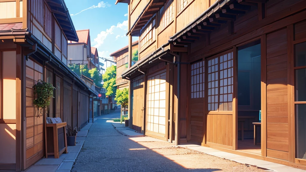 Детальный Anime-фон, visual novel style, 2D games, beautiful detailed environment, the sun is shining, modern city architecture, Japan, Houses, City Street, daytime lighting, bright colors, (Best quality, 8K, A high resolution, masterpiece: 1.2), ultra-detailed,(Napkin, Anime:1.37),concept art, digital painting