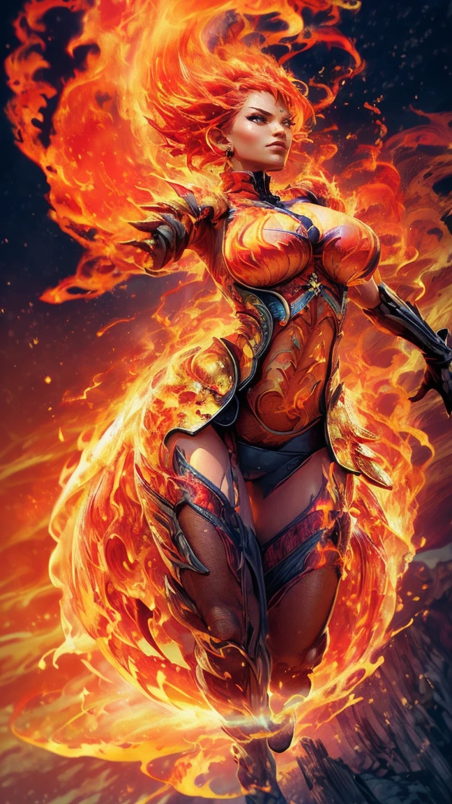 Fantasyart、(top-quality、​masterpiece:1.2)、ultra-detailliert、(photoRealstic:1.1)、(sharp focus)、(A female spirit of melted flame that burns bright red:1.5)、(full body Esbian:1.4)、Detailed Molten Fire Elemental, fire demon wings、(Red and Yellow Blue Flame:1.5)、Being in a fantasy world。Fructal art of flame、kindly smile、beautiful face、A detailed face、perfectly proportions、、,  、navel、buttock、 gap、thighs thighs thighs thighs、(Dynamic Poses:1.5)、Steampunk style、Detail Master 2、steampunc、Movie girl、Girl melts、