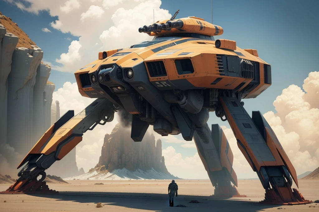 (masterpiece, top quality, best quality, official art, beautiful and aesthetic:1.2),(16k, best quality, masterpiece:1.2), CGgameplane csw, no humans, science fiction, white background, vehicle focus, blue and orange color scheme,  military vehicle, military, spacecraft, robot, simple background, mecha, thrusters, sci fi treads on wheels, realistic, 