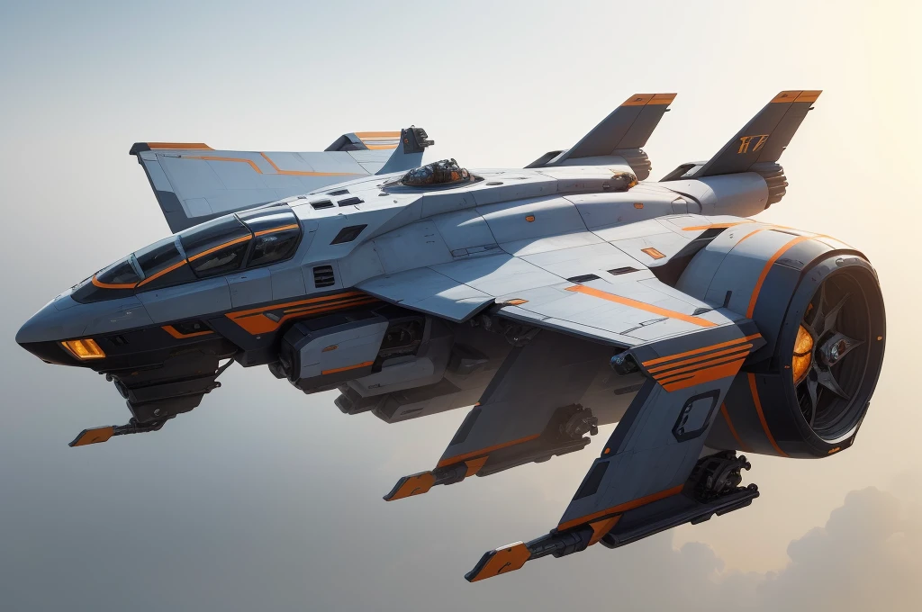 (masterpiece, top quality, best quality, official art, beautiful and aesthetic:1.2),(16k, best quality, masterpiece:1.2), CGgameplane csw, no humans, science fiction, white background, vehicle focus, blue and orange color scheme,  military vehicle, military, spacecraft, robot, simple background, mecha, thrusters, sci fi treads on wheels, realistic, 