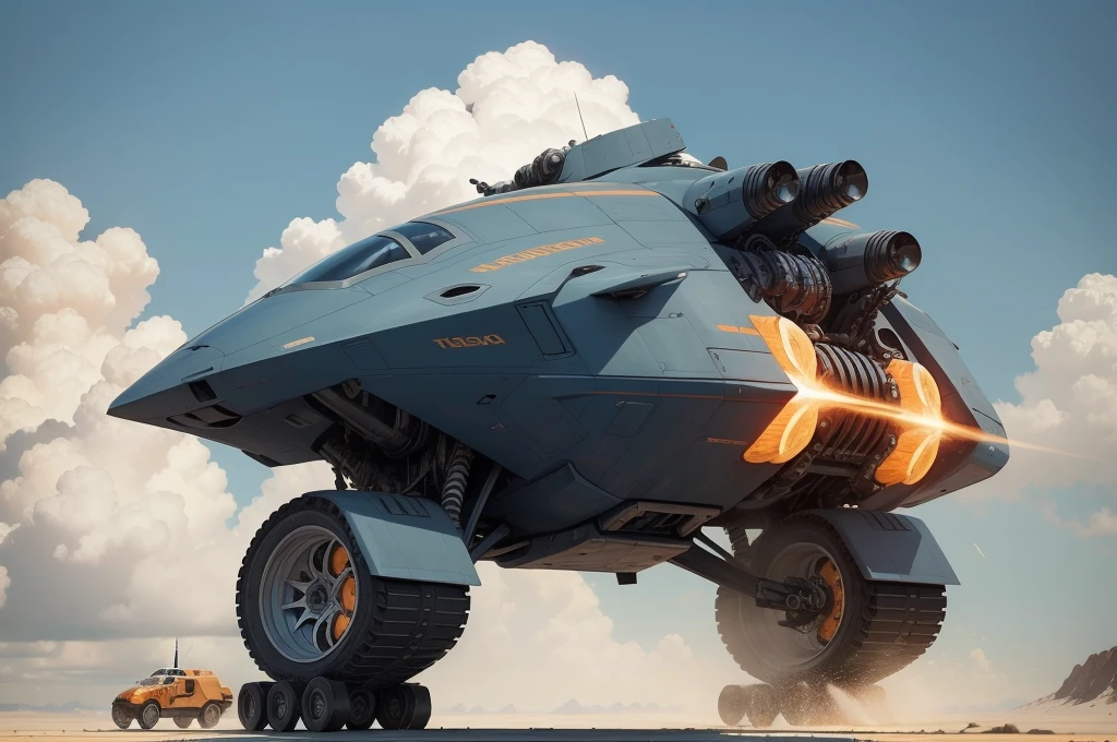 (masterpiece, top quality, best quality, official art, beautiful and aesthetic:1.2),(16k, best quality, masterpiece:1.2), CGgameplane csw, no humans, science fiction, white background, vehicle focus, blue and orange color scheme,  military vehicle, military, spacecraft, robot, simple background, mecha, thrusters, sci fi treads on wheels, realistic, 