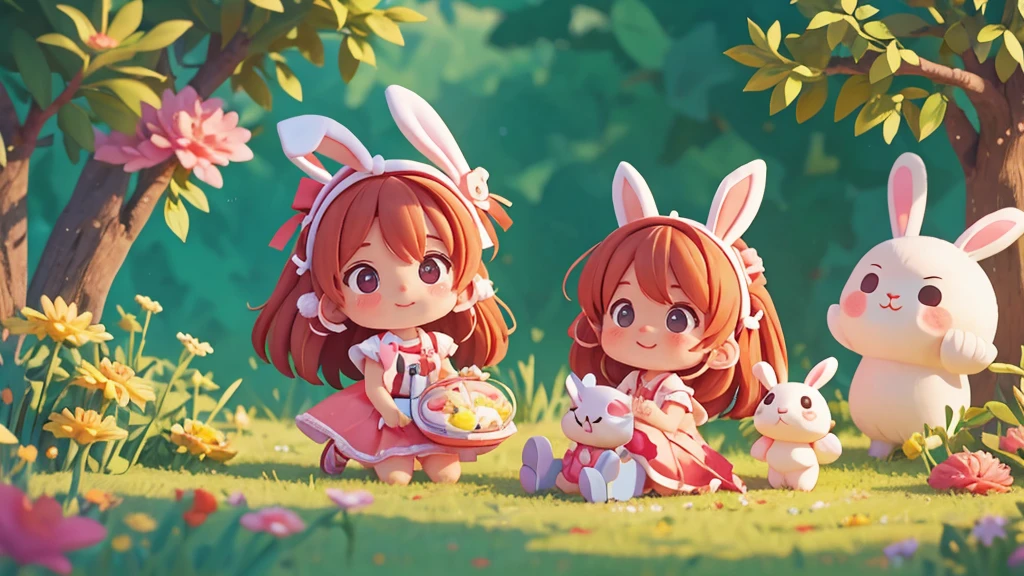 Cute  Sarah watching the bunny with excitement in her eyes ixar style, best quality, stills,