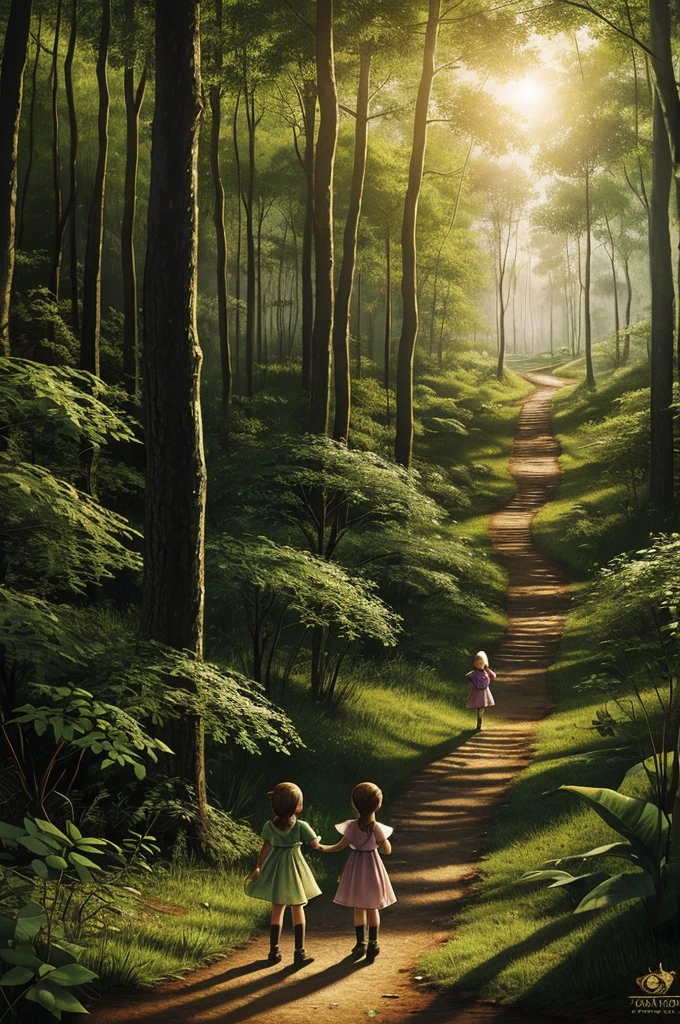 Illustration for a fairy tale about children living in the forest
