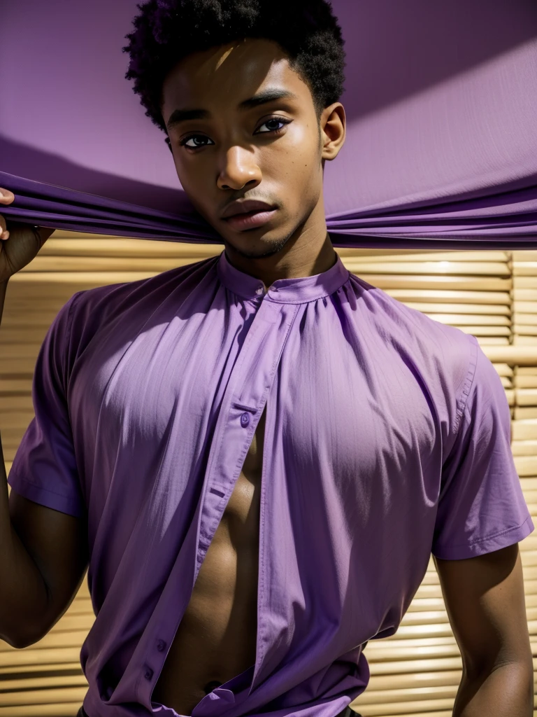 African Boy,arms(good shade(six pack)(breastplate)(asul shirt) (purple blouse)