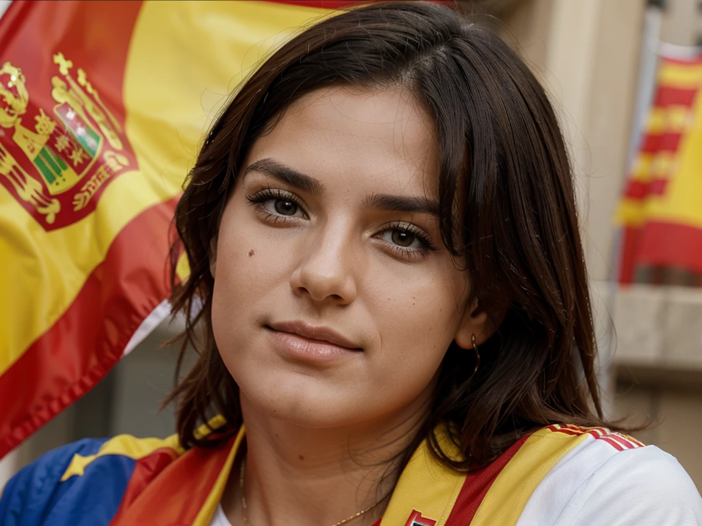 a beautiful supporter with spain flag on his cheeks