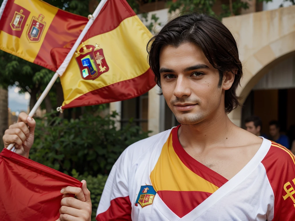 a beautiful supporter with spain flag on his cheeks