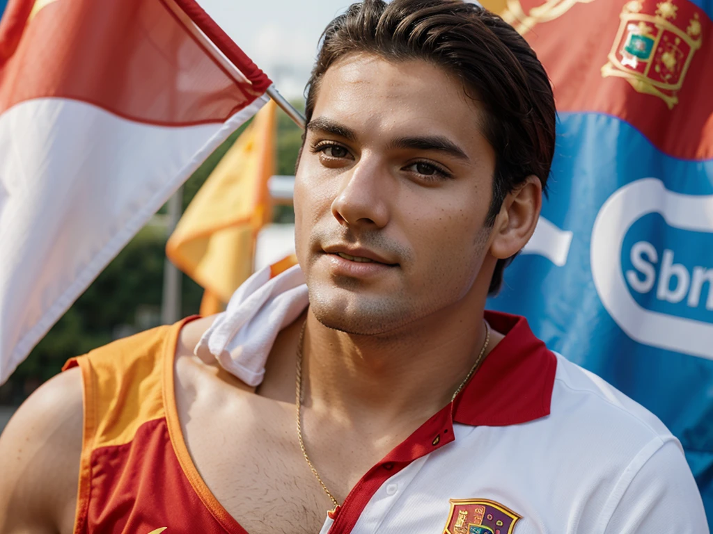 a beautiful supporter with spain flag on his cheeks