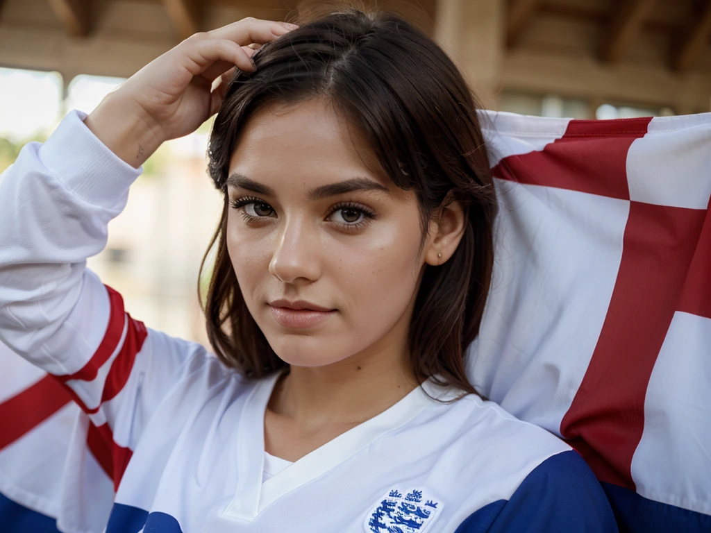 a beautiful supporter with england flag on his cheeks