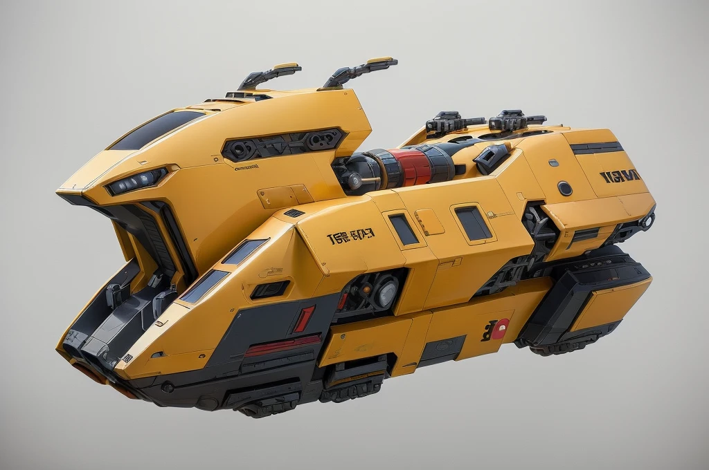 (masterpiece, top quality, best quality, official art, beautiful and aesthetic:1.2),(16k, best quality, masterpiece:1.2), CGgameplane csw, no humans, science fiction, white background, vehicle focus, red and yellow color scheme,  military vehicle, military, spacecraft, robot, simple background, mecha, thrusters, flying, realistic, 