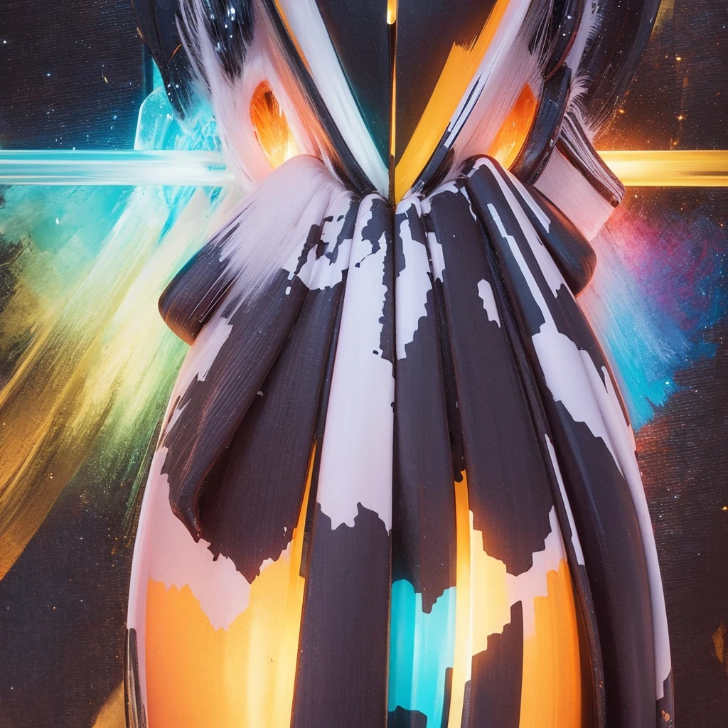{{masterpiece}}, best quality, extremely detailed CG unity 8k wallpaper, cinematic lighting, lens flare, beautiful detail eyes, black, side glance, multicolor short white hair, colorful light, particles, heterochromia, (colorful:1.5), (colorful hair:1.5), Sexy bikini, bikini armor, wings on back,