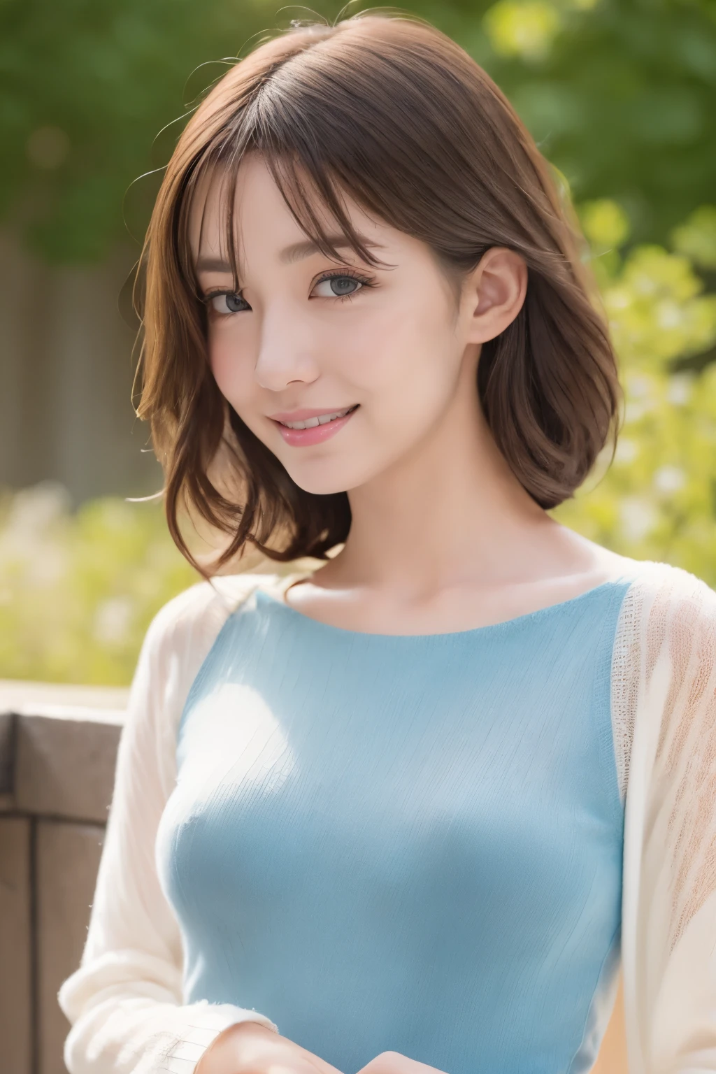 Detailed details,、high resolution、high quality、Perfect dynamic composition、Beautiful detailed eyes、short-hair、Small breasts、Natural Color Lip、Kamimei、Shibuya、20 years girl、1 persons、Transparent skin、Glowing hair、masterpiece、Best Quality、finely detail、high resolution、8K、The correct state of the human body、She wears a navy blue long knit dress、randome pose、Gravure Model Pose、Hair soaring in the wind