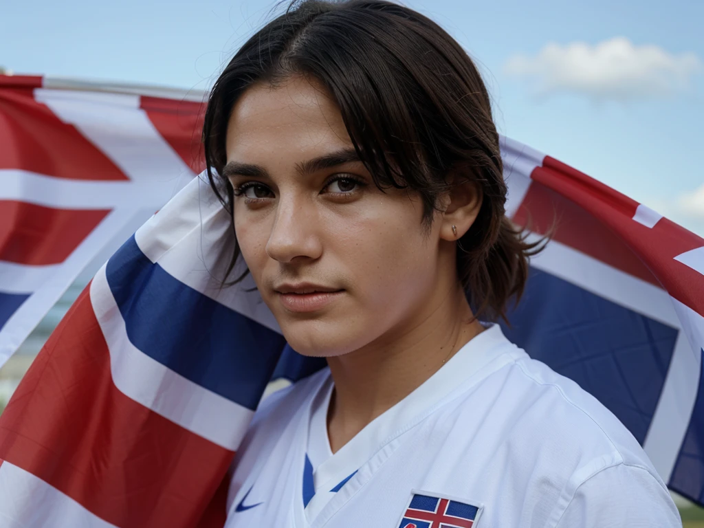 a beautiful supporter with england flag on his face