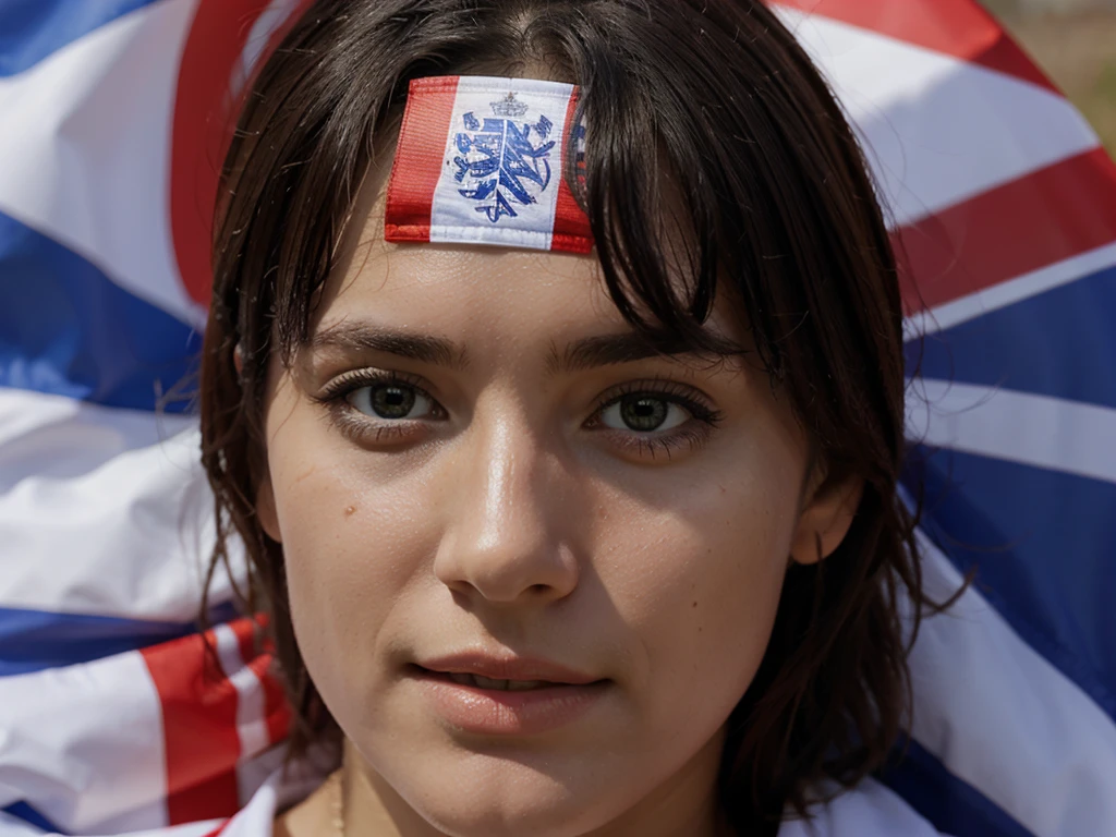 a beautiful supporter with england flag on his face