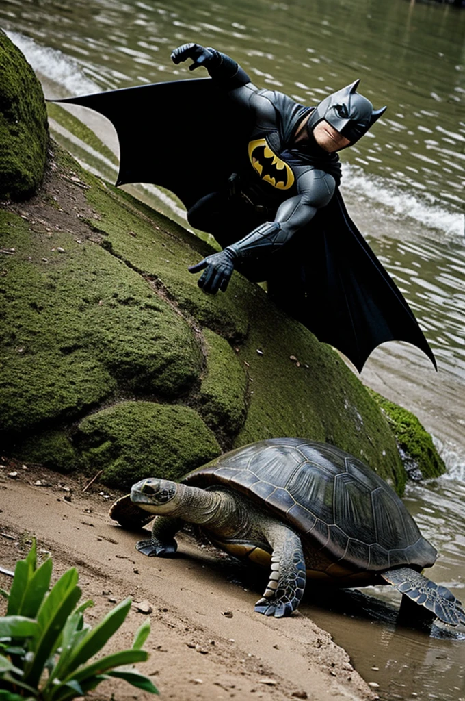 Turtle being saved by batman