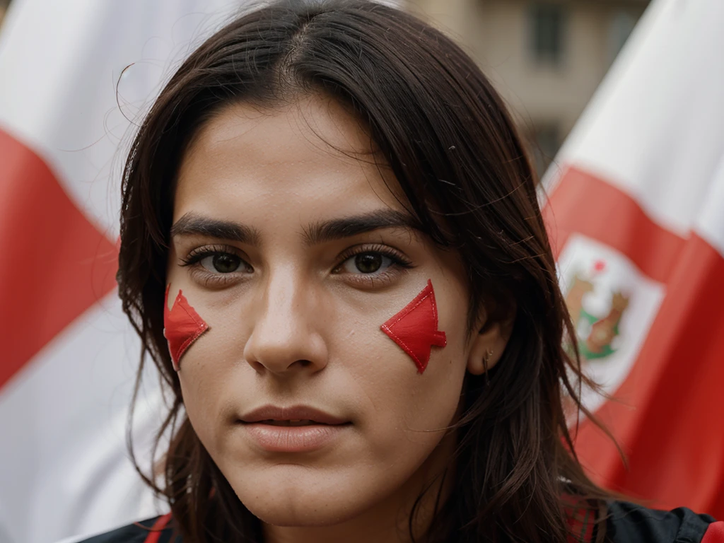 a beautiful supporter with portugal flag on his face