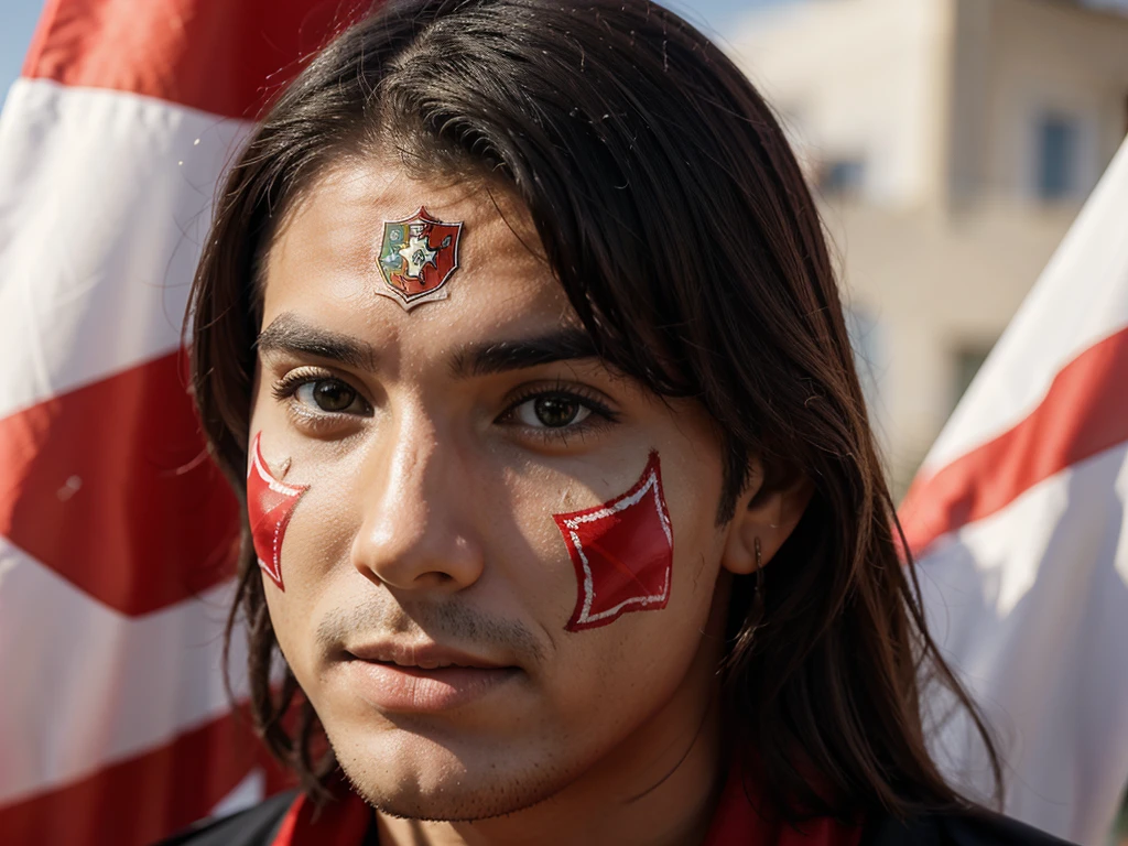 a beautiful supporter with portugal flag on his face