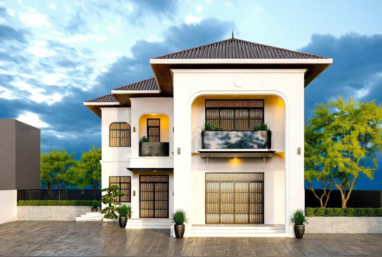 Raw photo,Masterpiece, high quality, best quality, authentic, super detail,
exterior, outdoors, house style indochine on the street ,aiaigroup
road,pavement, grass, trees, sky, cloud, (day:1.1)