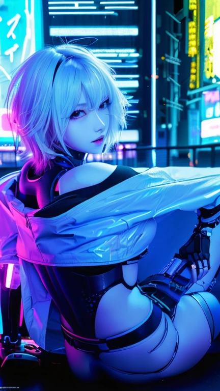 girl sitting on the ground in front of a neon city, oppai cyberpunk, cyberpunk art, digital cyberpunk -  art, cyberpunk girl, digital cyberpunk  art, best 4k konachan wallpaper, female cyberpunk  girl, modern cyberpunk , cyberpunk  girl mech, perfect android girl, android heroine, digital cyberpunk !!, cyberpunk  art