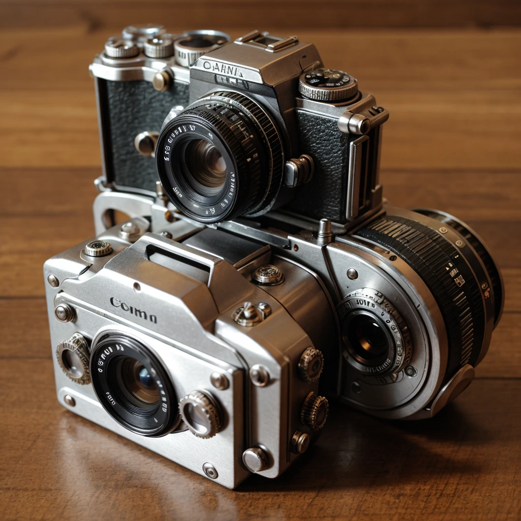 camera,SLR,steampunk,Background white,1 lens,camera1つ,Right facing