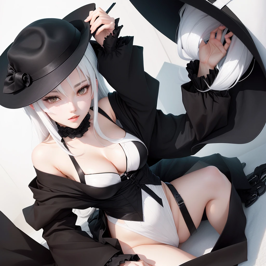 Anime character with black hat and white hair, from Girls' Frontline, Kantai Collection Style, Girls' Frontline style, from Arknights, Fine details. Girls' Frontline, Girls' Frontline, Azur Lane Style, Azur Lane Characters, Girls' Frontline universe, From the Azur Lane video game, Mischievous grin, Girls' Frontline cg, Arknights
