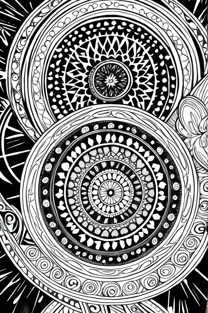 Mandala、For coloring books、Black and White