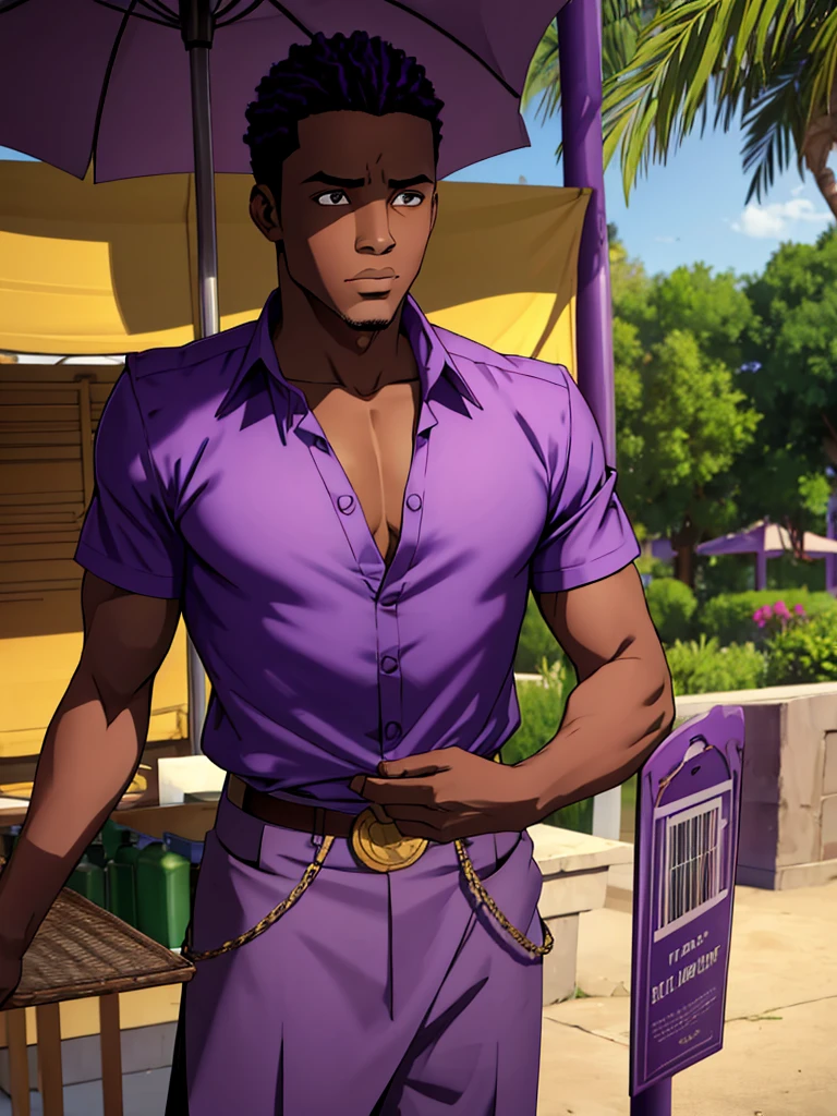 African Boy,arms(good shade(six pack)(breastplate)(asul shirt) (purple blouse)