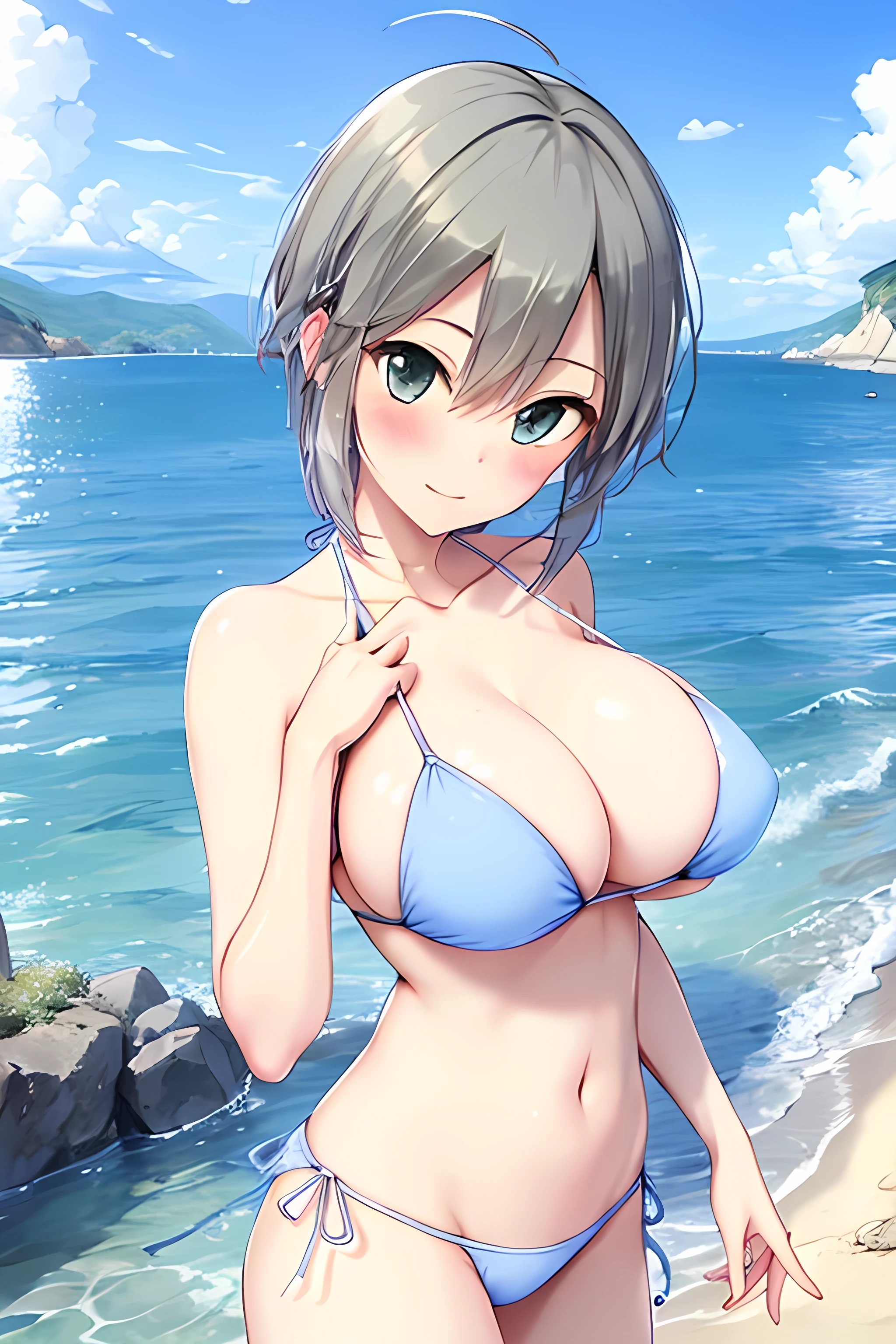 Masterpiece, best quality, ultra-detailed, extremely-detailed, anime girl, sea, style of ani micro ๐