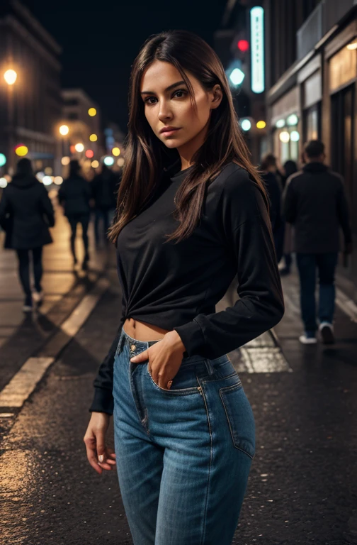 intricate detailed beautiful woman, 1girl, 30 years old, casual outfit, revealing outfit, on street, urban environment, photorealistic, highly detailed, 8k, HDR, hyper-realistic, cinematic lighting, warm color palette, dramatic lighting, atmospheric, depth of field, dynamic composition
