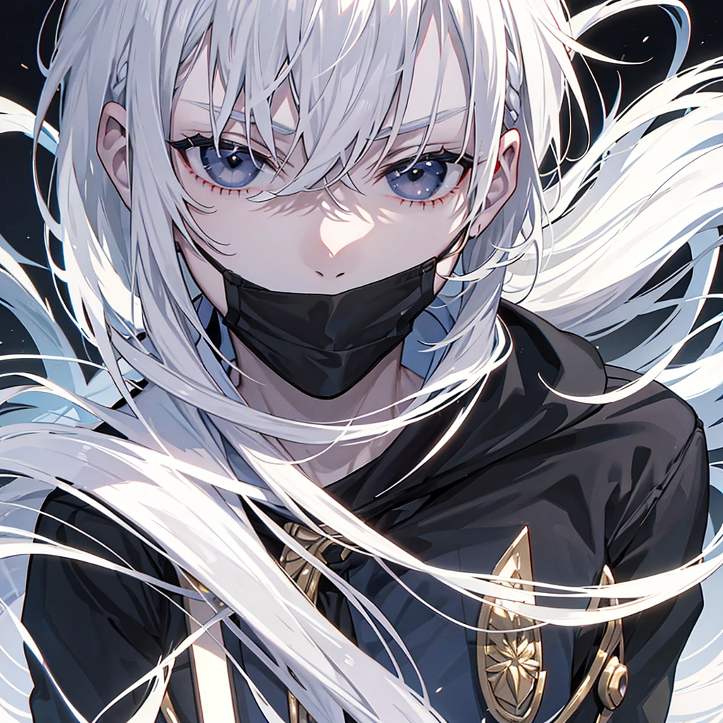 1man,White Hair,Black eyes,A sharp face,Expressionless