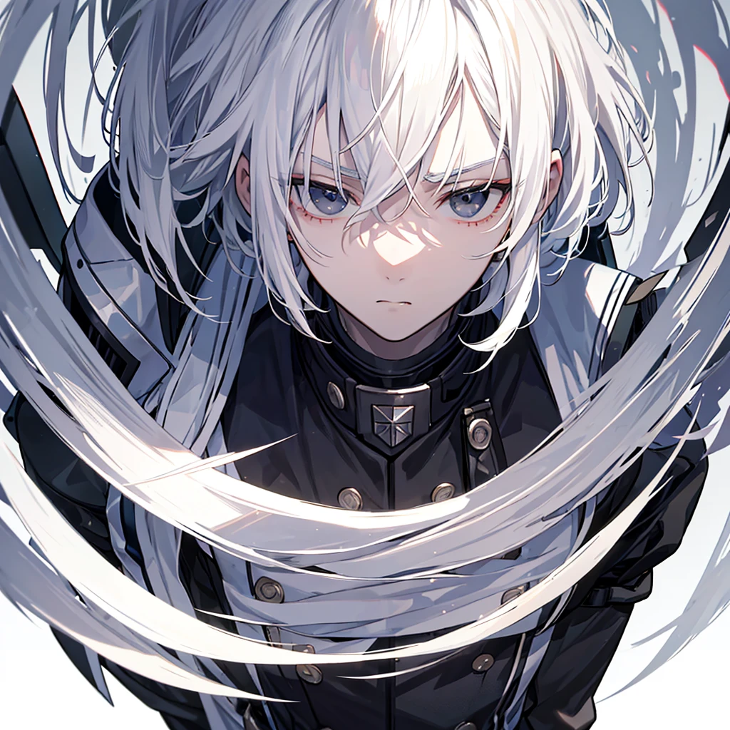 1man,White Hair,Black eyes,A sharp face,Expressionless