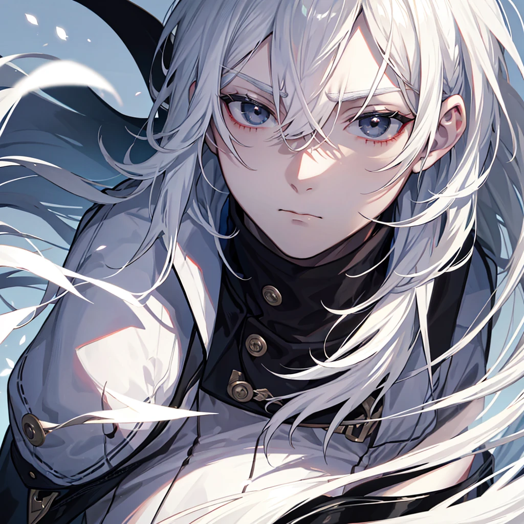 1man,White Hair,Black eyes,A sharp face,Expressionless