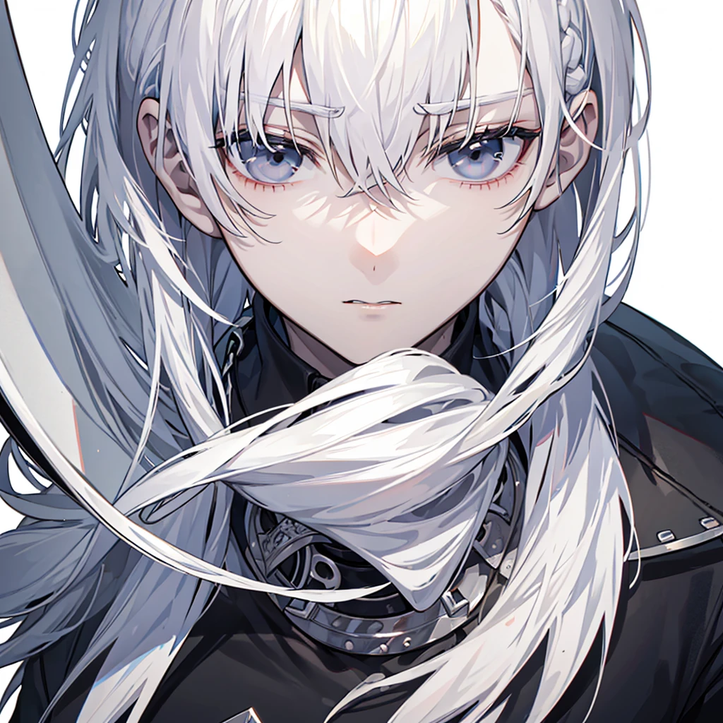 1man,White Hair,Black eyes,A sharp face,Expressionless