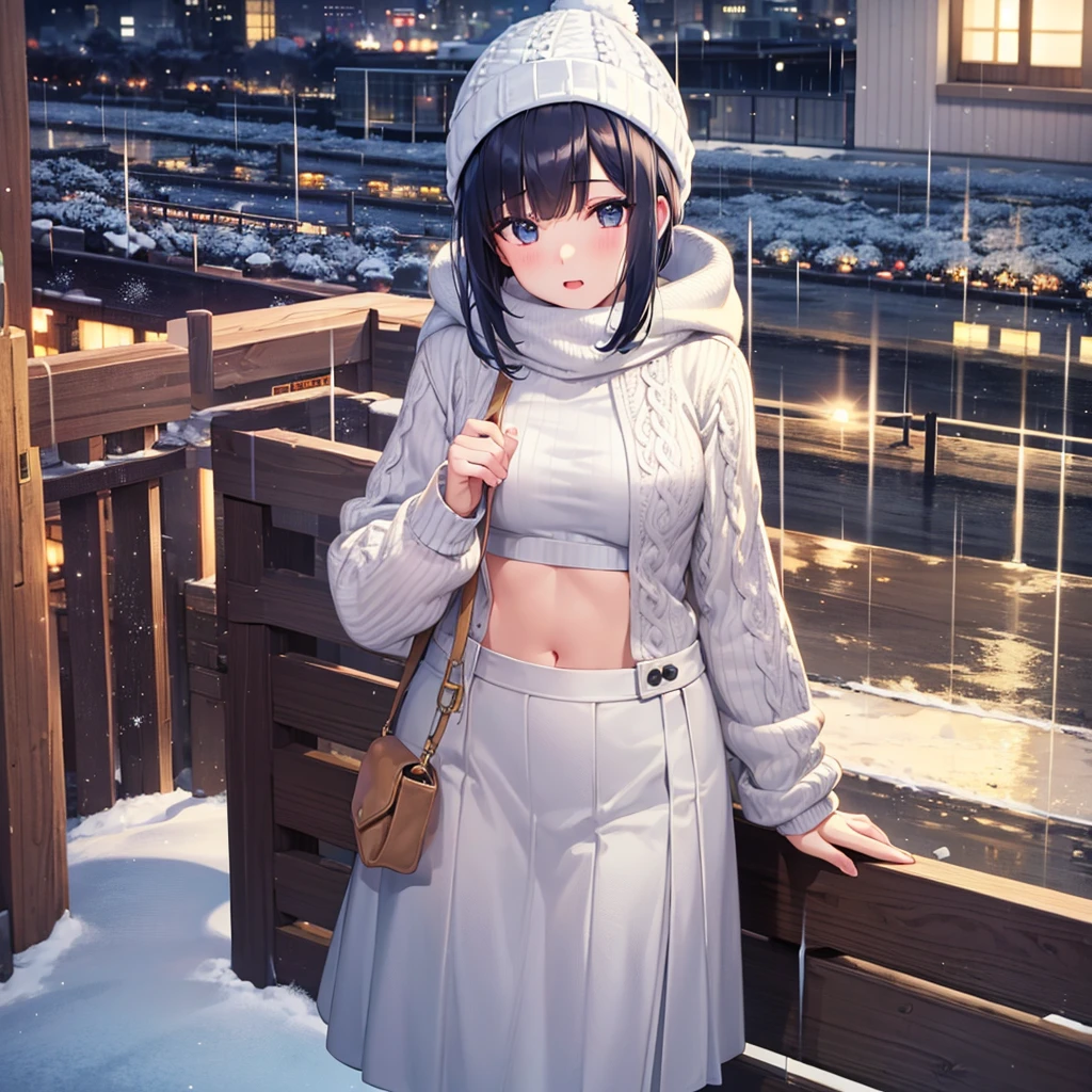 8K ultra-high quality,Super beautiful girl,Short Bob,Knitted sweater,Long skirt,Knitted hat,Small breasts,Tokyo in Winter,Deep snow々and raining