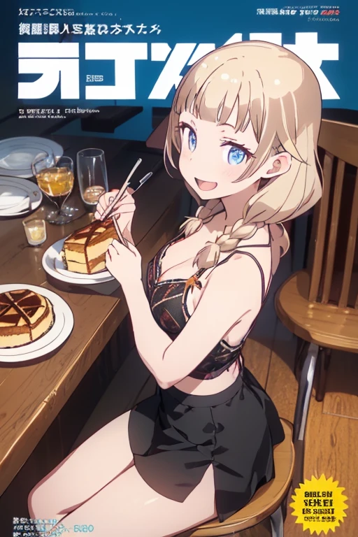 (small breasts:1.2), (perky chest:1.2), (pointed chest:1.2), (Pudding cake magazine cover:1.3),(from above:1.0),(shoot from the side:1.1),masterpiece, 1girl, Amazing Cleavage:1.1, thin waist, optimum,tmasterpiece,hight resolution,best qualtiy,hyper HD,super detailing,awardwinning,a 18yo cute girl,(The upper part of the body), correct,Beautiful Black ,garters,Gaze,Small face,bangss,holster,Beautuful Women,hands up,leg holster,Gaze,black boots,Cowboy Shot,cute face,a blond,Longhaire,Twin-tailed,Braids, Hairline,（scarlet eyes）,long eyelasher,Hanging eye corners,White skin of the, (( camisole:1.1)), ((Sheer :1.0)),Rocket Tits,(Slim body),smile, weak smiling,(with sparkling eyes and a contagious smile),little open mouth, Looking at Viewer,
