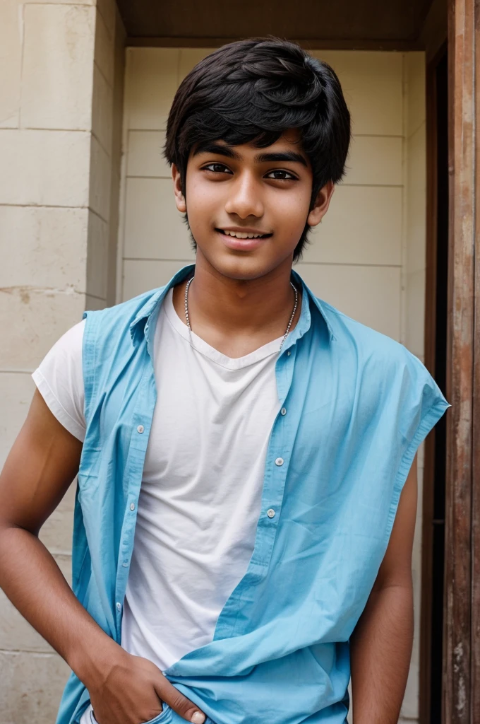  A 17 year old white indian boy with anime like face showing happines 