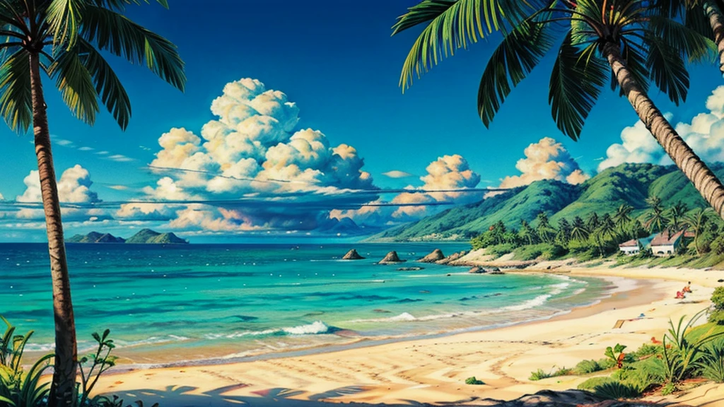 (obra de arte), ((mais alta qualidade)), (super detalhado), ((muito delicado e lindo)), (Incrivelmente absurdo))),Explore this hidden oasis of tranquility, where emerald waters gently lap against golden shores, criando uma melodia hipnotizante que acalma a alma. Palm trees sway gracefully in the ocean breeze, its verdant leaves casting dappled shadows over the pristine sands below. Flores tropicais vibrantes alinham-se na costa, its intoxicating fragrance mixed with the salty sea breeze. As you wander the coast, o sol quente beija sua pele, infusing you with a sense of peace and contentment. A cada passo, you will feel the worries of the world melt away, replaced by a deep connection with the beauty of nature.