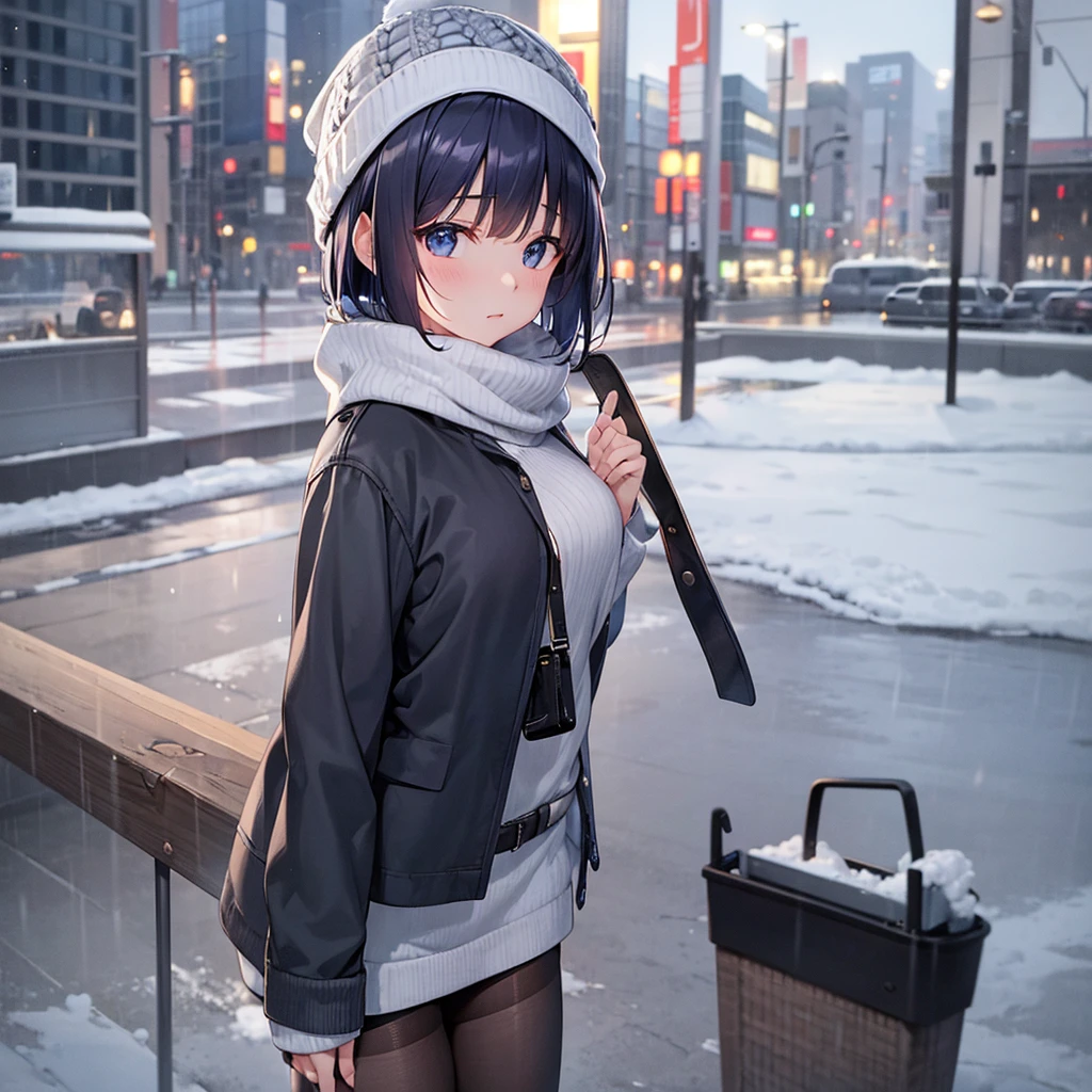8K ultra-high quality,Super beautiful girl,Short Bob,Knitted sweater,Miniskirt Cart,Knitted hat,Small breasts,Tokyo in Winter,Deep snow々and raining,Longing for someone