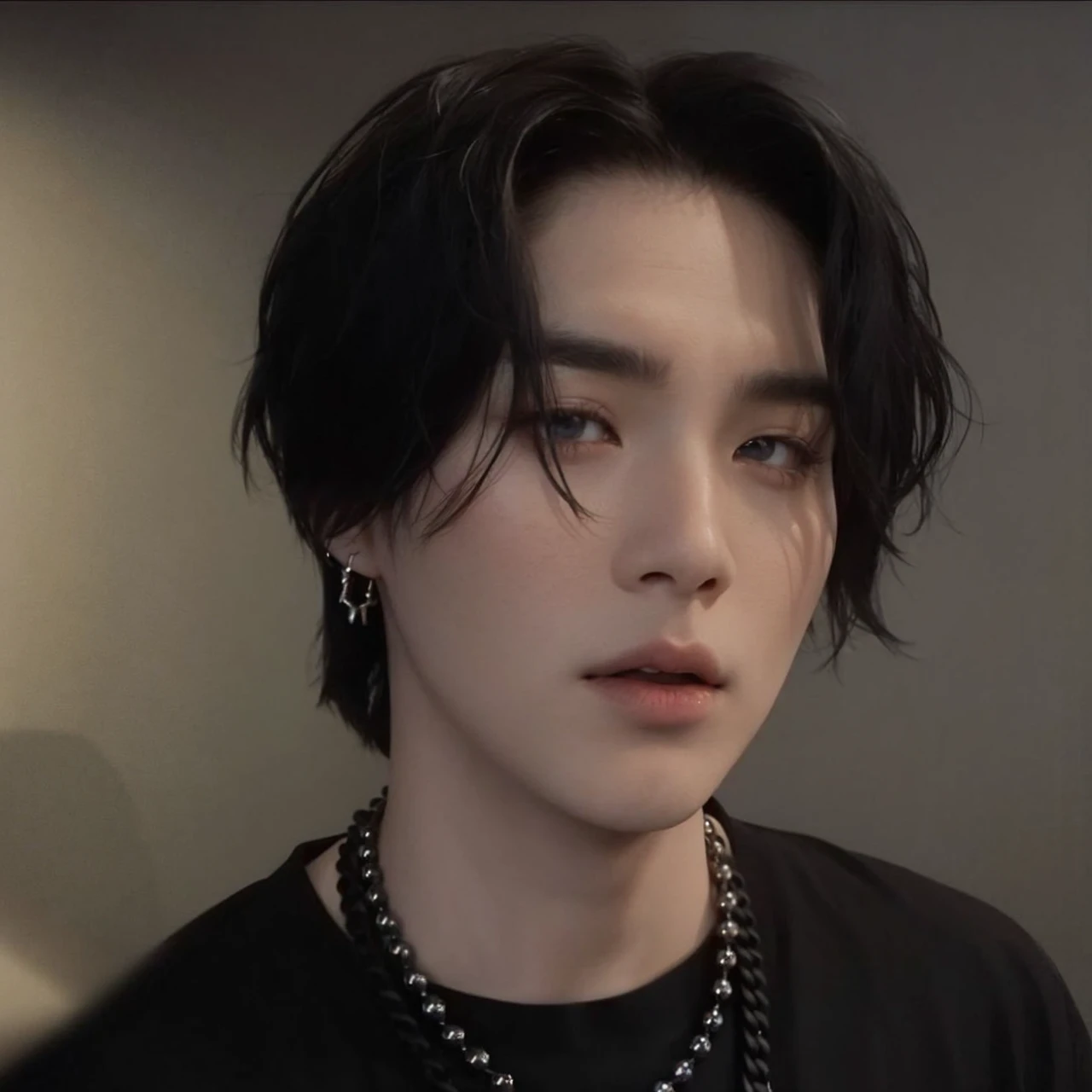 Turn the face into a kpop boy idol, Korean Face, idol suga de BTS, jungkook, Taehyung, Min Yoongi, BTS, korean male face, leaving the lock of the face on the left side, white shirt and black hair