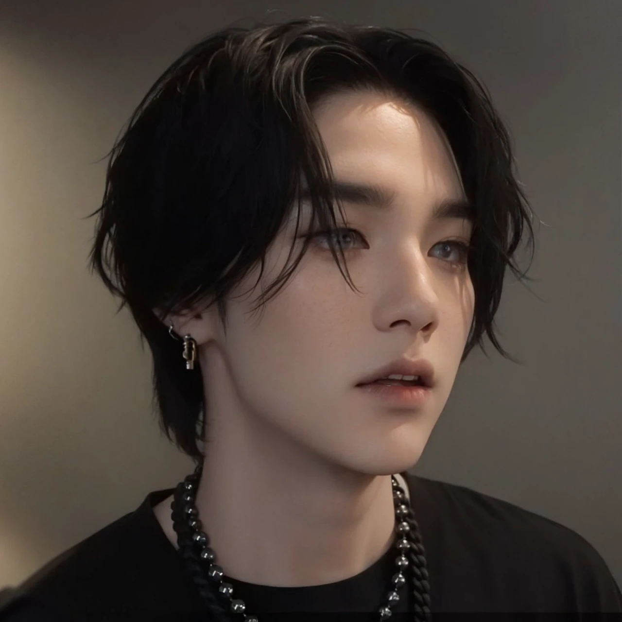 Turn the face into a kpop boy idol, Korean Face, idol suga de BTS, jungkook, Taehyung, Min Yoongi, BTS, korean male face, leaving the lock of the face on the left side, white shirt and black hair