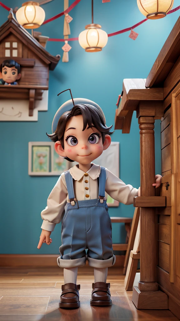 Without a long nose like Pinocchio、I want a cute puppet boy character with suspenders and a straw castle.