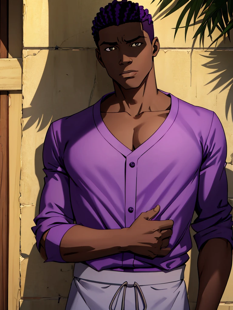 African Boy,adolecente,arms(good shade(six pack)(breastplate)(asul shirt) (purple blouse)