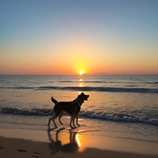 dog、dog種はロングコートチワワ、sunset、At the Beach