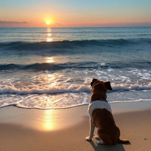dog、dog種はロングコートチワワ、sunset、At the Beach