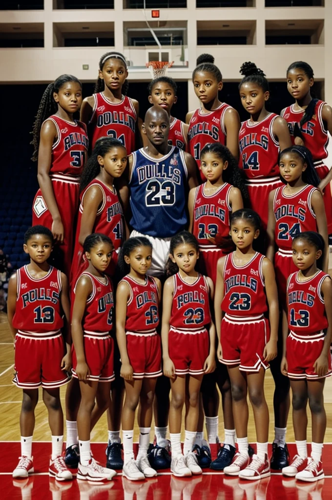 Michael Jordan with ten girls under 14 yo